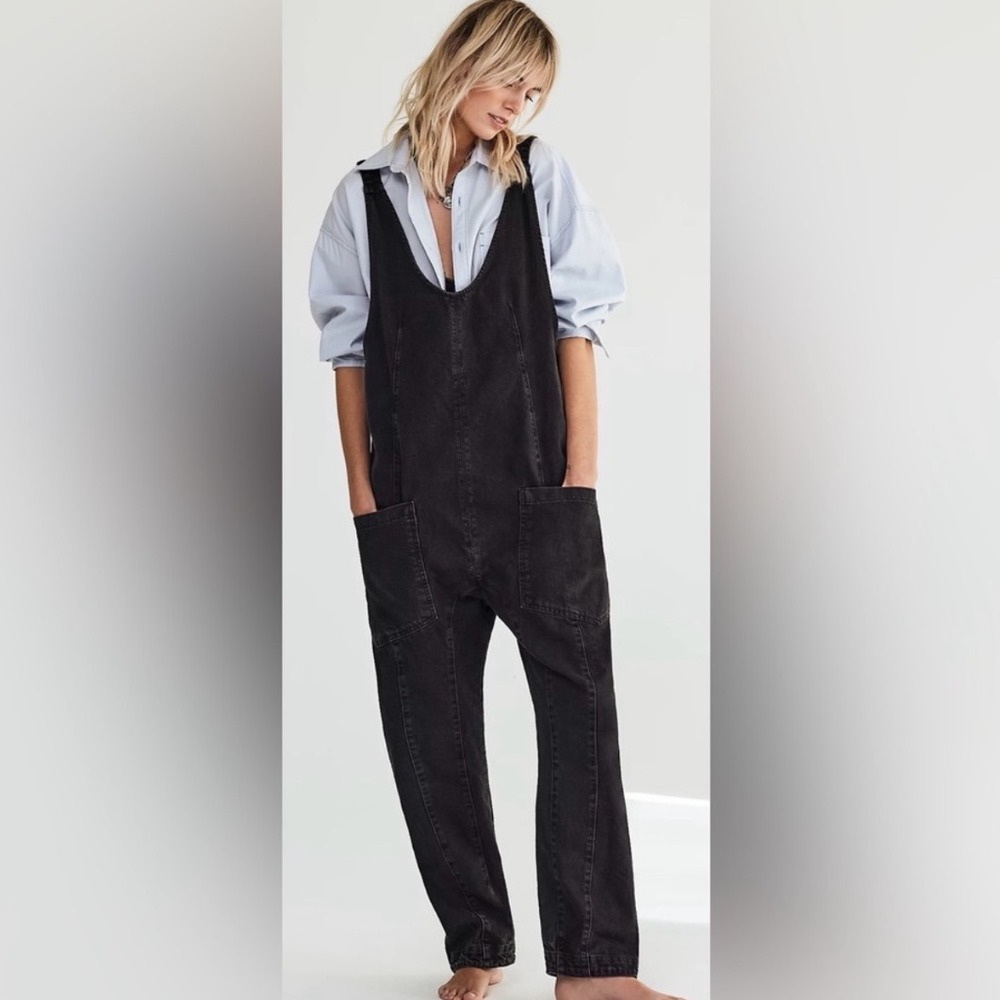 Free People We The Free High Roller Jumpsuit in Mineral Black Size Medium